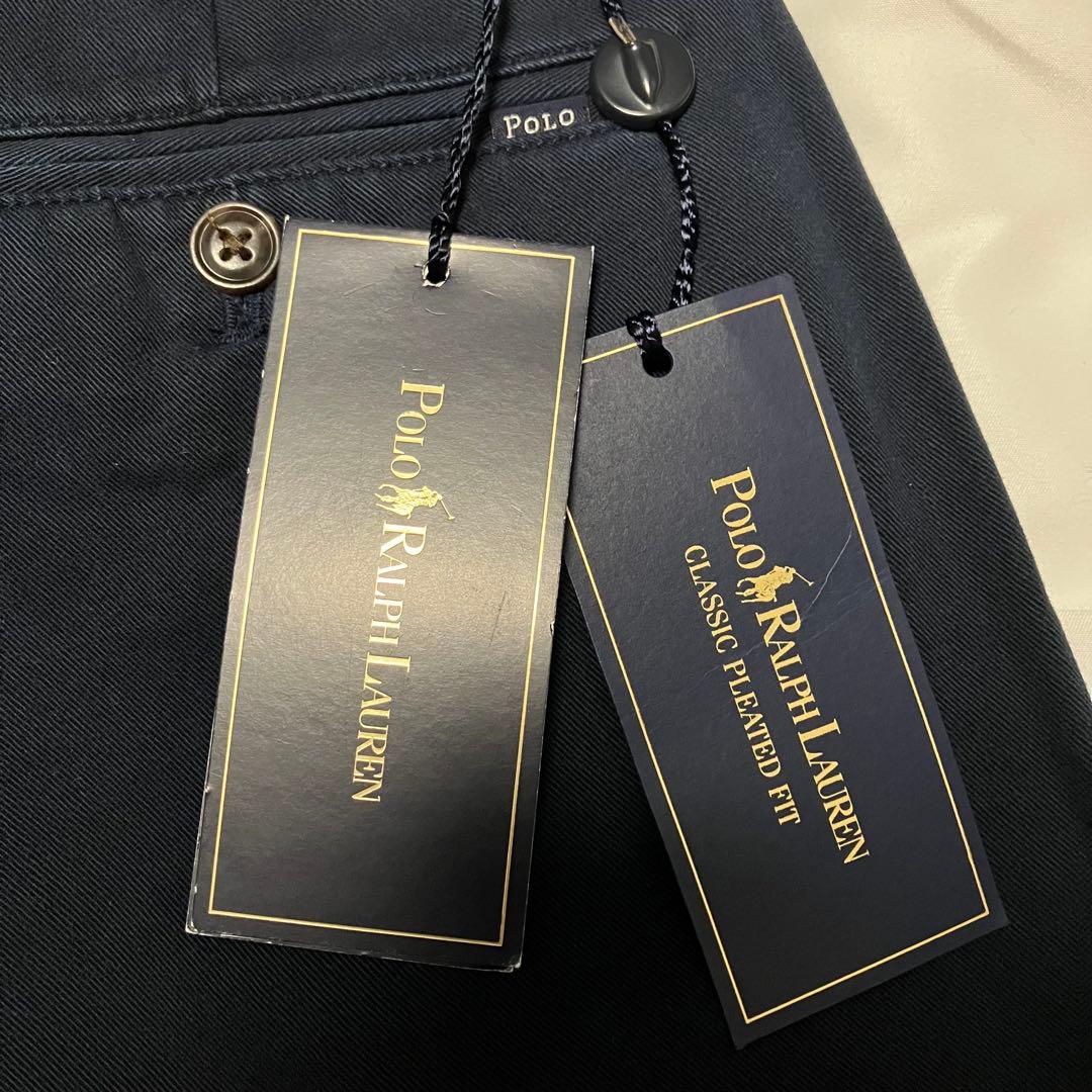 90sデッドストック ポロラルフローレン ツータックチノパンツ ネイビー30M