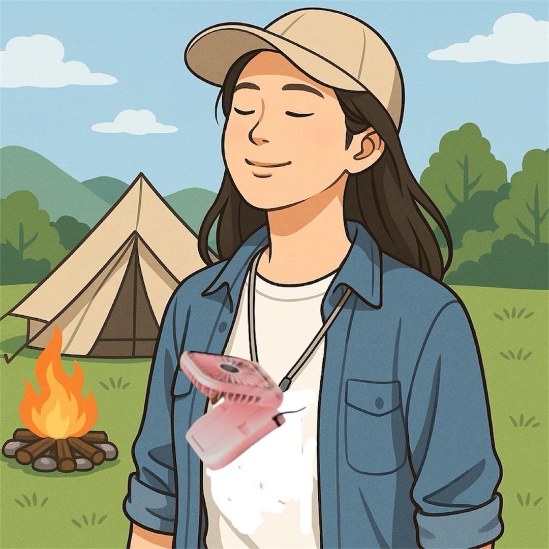 【首かけOK】　ハンディファン 手持ち扇風機 充電　モバイルバッテリー　緑 海