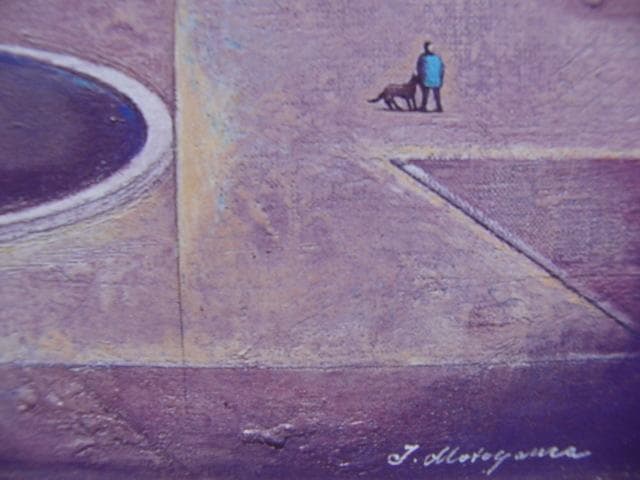 本山唯雄、【広場の午後】、希少な額装用画集より、新品額装付、状態良好