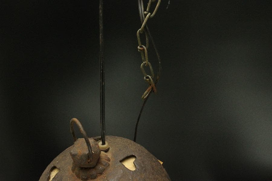 鉄製 吊り灯 和照明 吊り鎖付 時代物(A977)