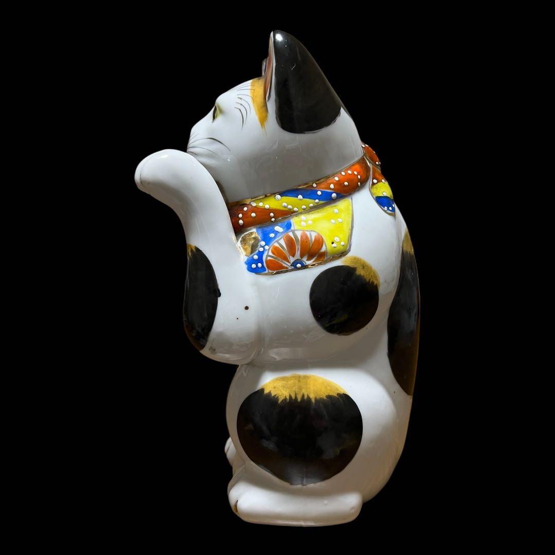 鸛《美品＆希少》明治~大正時代 古瀬戸 色絵 金彩 招き猫BIG 高さ24cm