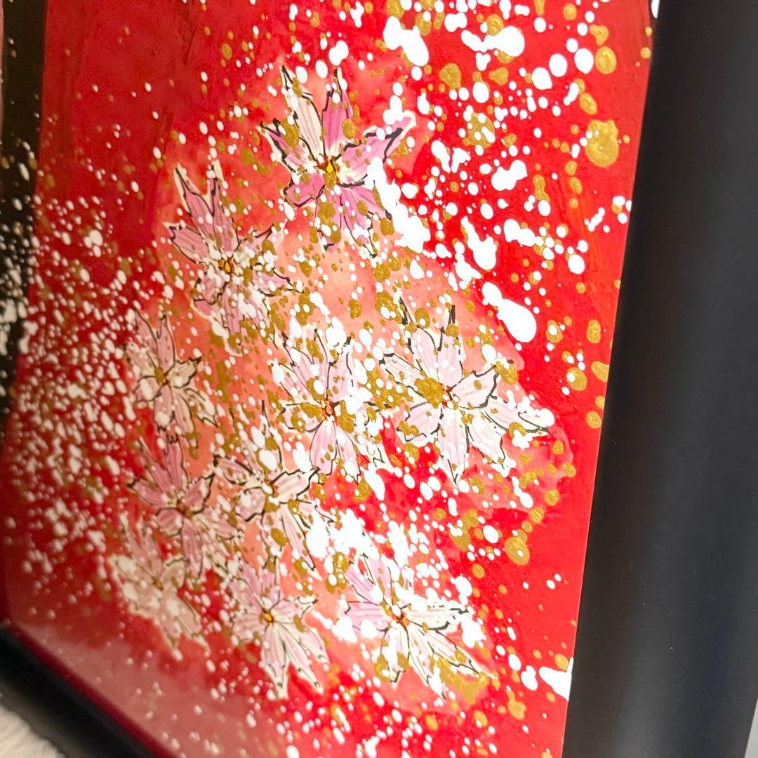 【希少】縦長構図 真作 城本敏由樹 赤富士 桜 墨彩画　絵画 額装 開運 縁起物
