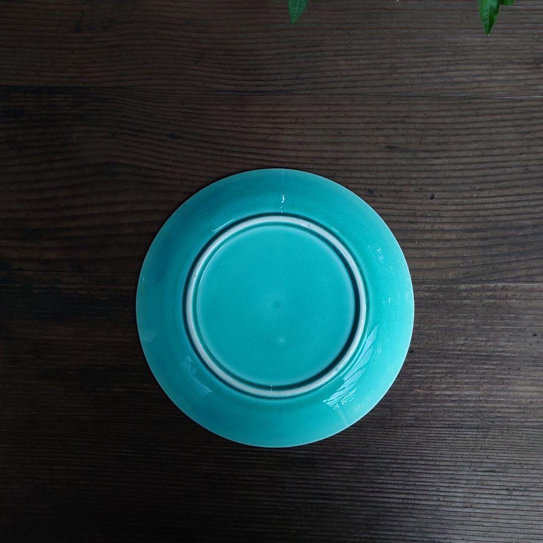 ご成約】淡路珉平焼 ターコイズブルーと翡翠色の7寸皿 2
