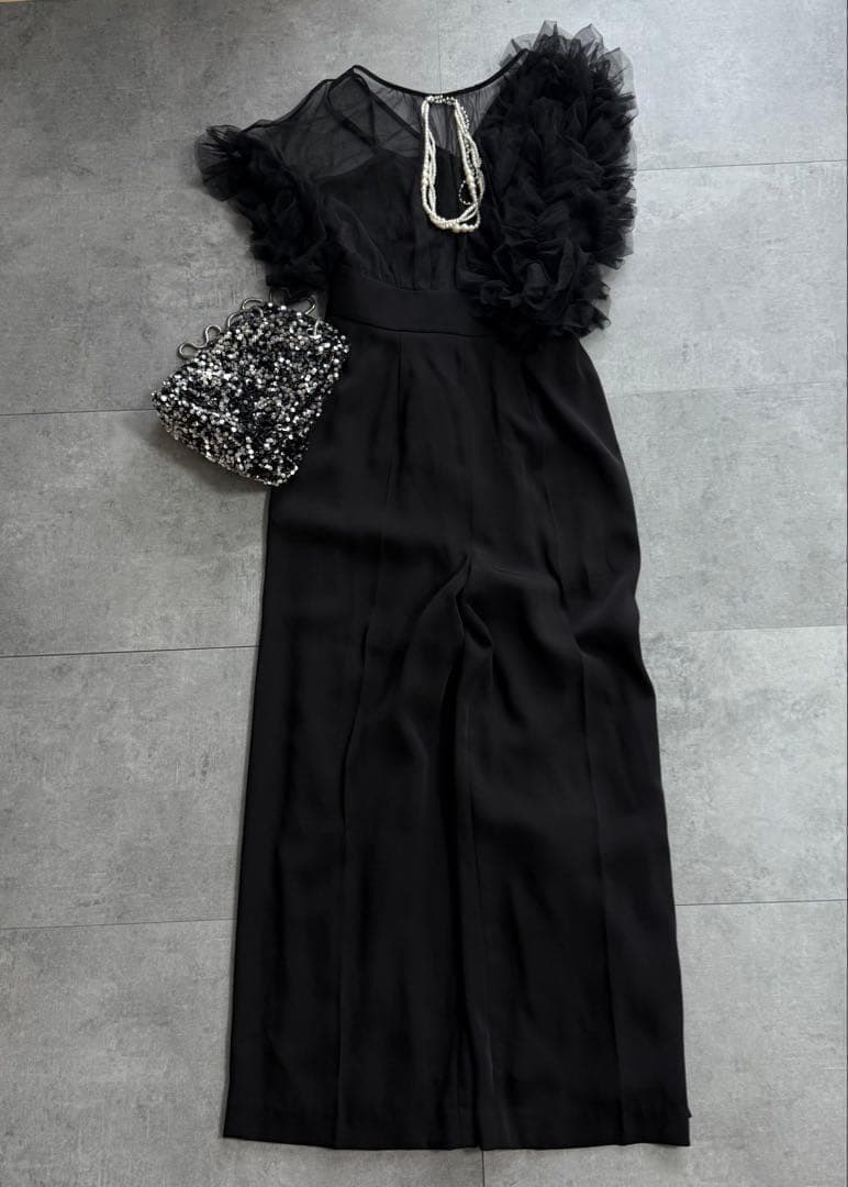 ラグナムーン チュールフリル パンツドレス オールインワン S