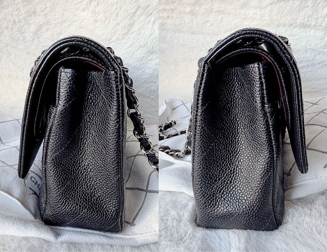 ほぼ新品 CHANEL クラシック マトラッセ25 黒シルバー金具キャビアスキン