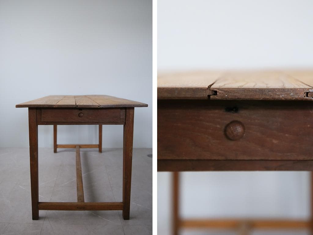 フランスアンティーク木製ダイニングテーブル/机/作業台デスク/飾り棚90-203