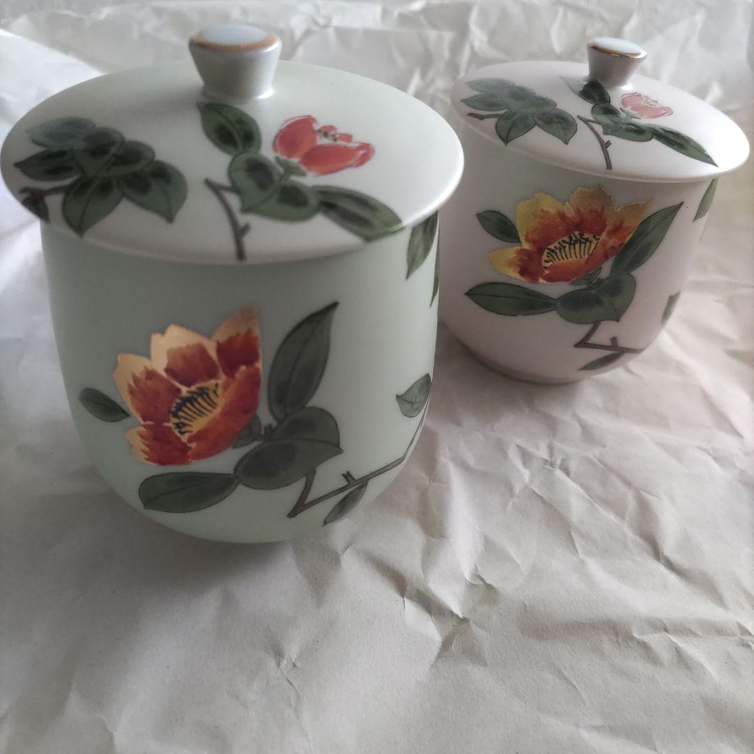 九谷焼 穂光 蓋付き夫婦湯呑み 金箔 金彩