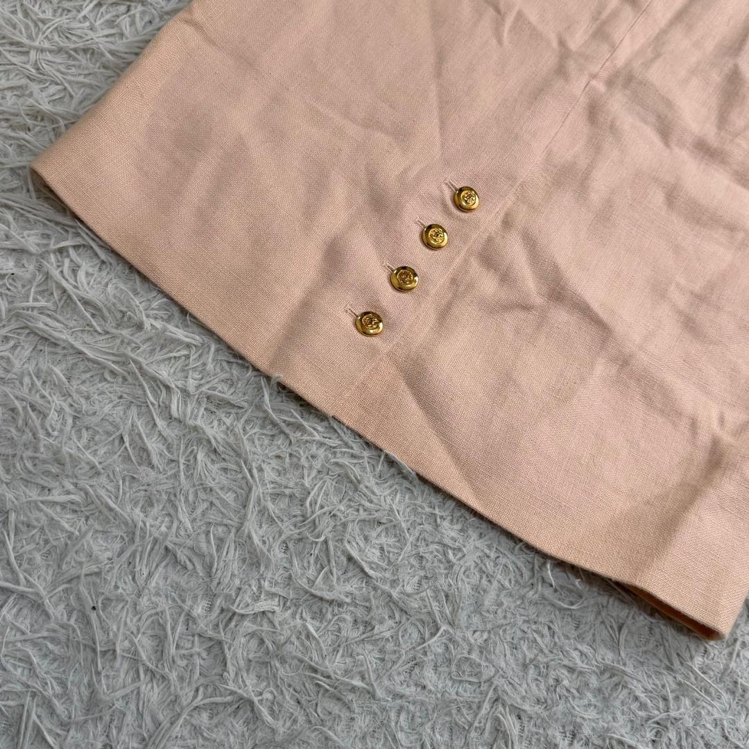 16529✨シャネル 金ボタン ココマーク タイトスカート サーモンピンク 34