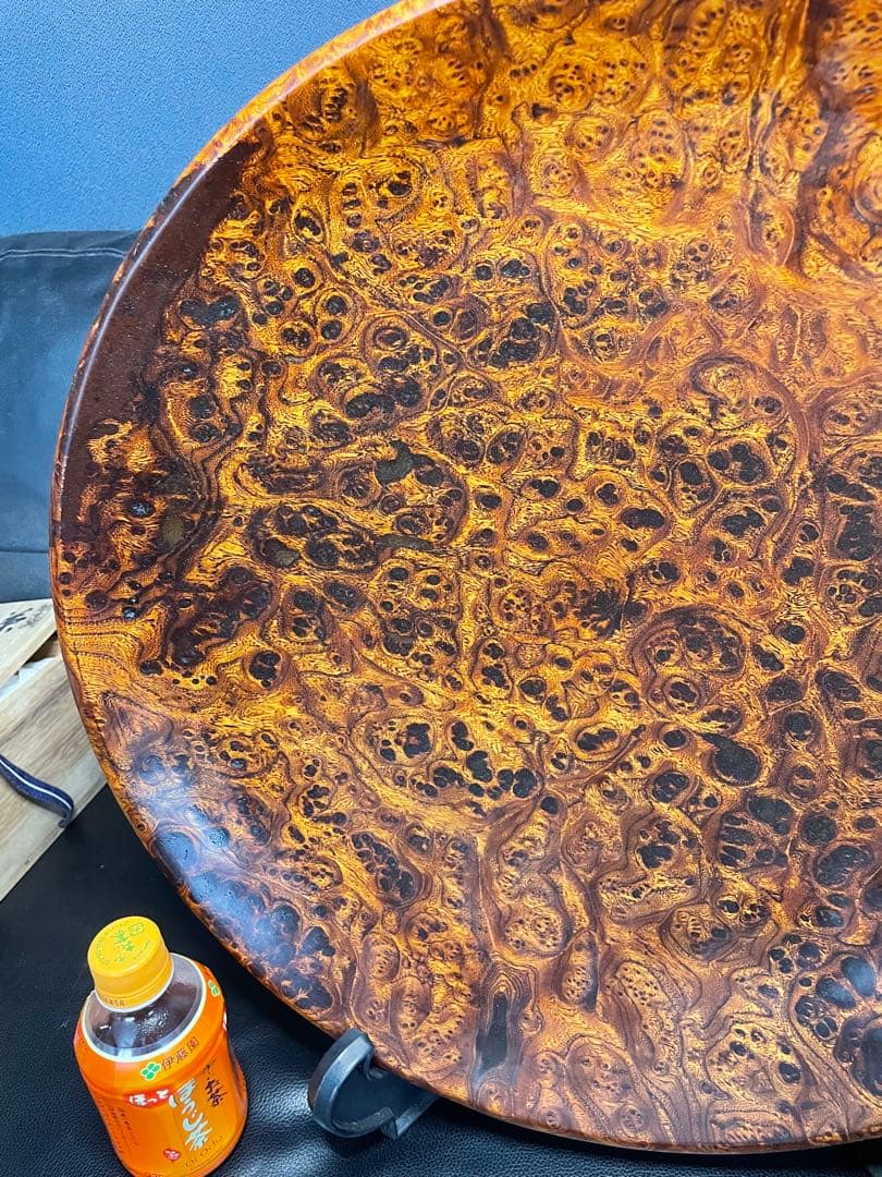 珍品 屋久杉 銘木 大型超極上泡瘤 極上光明 飾り皿 径約47cm