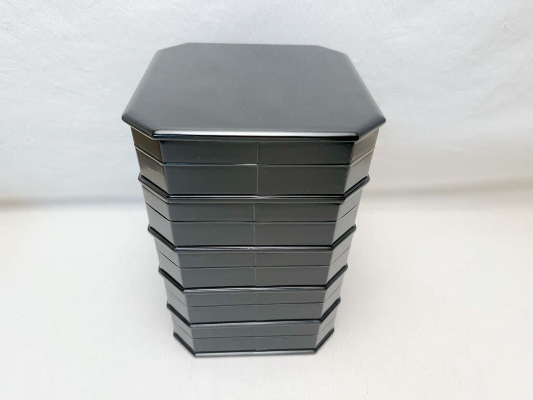 ほぼ未使用 茶道具 木製 黒真塗 五段縁高重 元箱