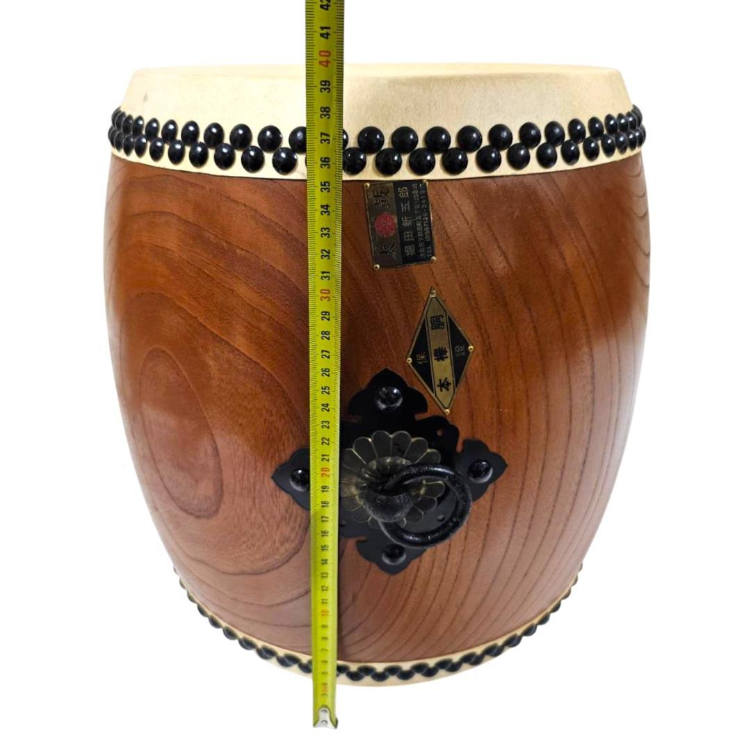 希少】本欅 宮太鼓 1尺×1尺3寸 堀田新五郎 台バチ付 銘板 長胴太鼓の