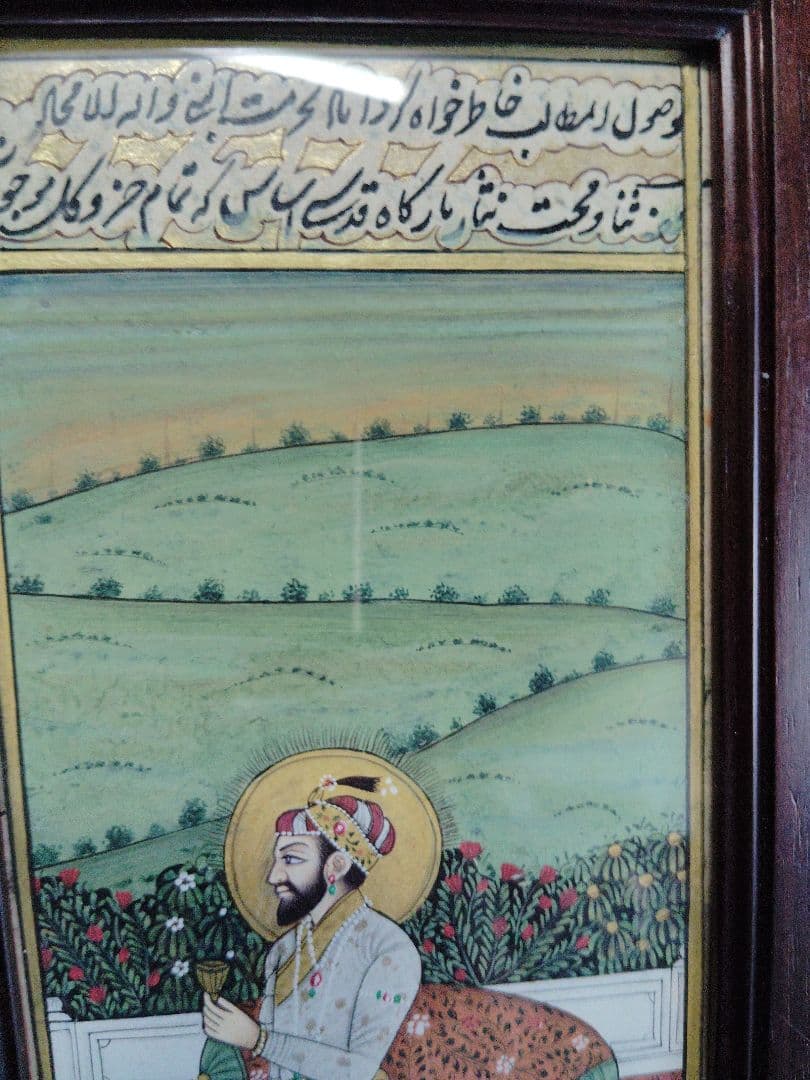 インド細密画 手描き 王侯像 紫檀系ローズウッド 無垢材 文庫箱