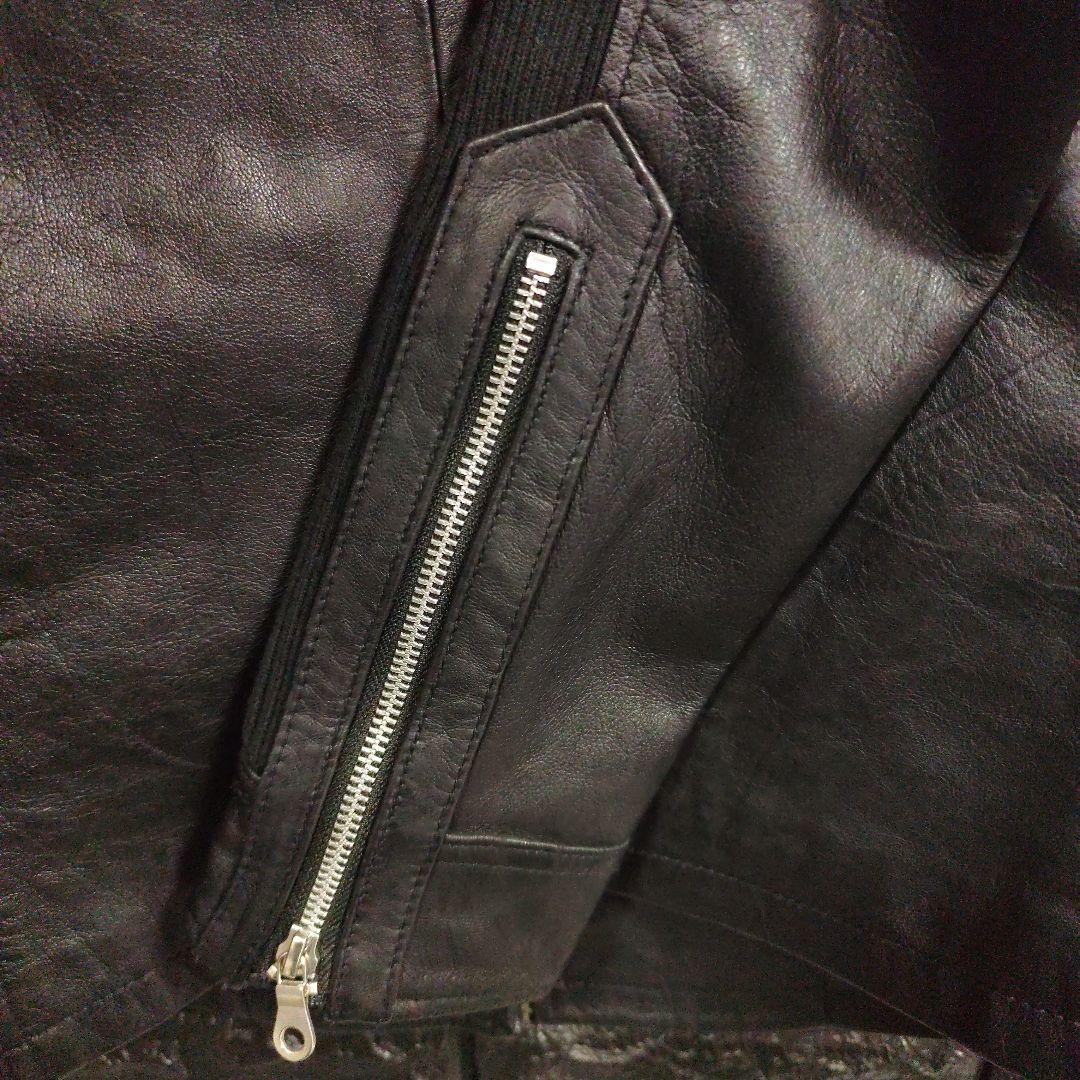 美品ノーアイディー黒ラムレザー シングルフード付きライダース