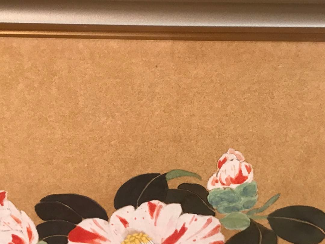 堀川えい子 「花椿」 日本画F8号 直筆サイン・共シール有り