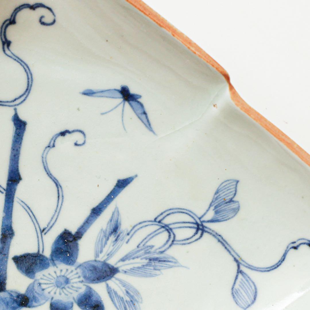 古伊万里　伊万里　テッセン　鉄線　変形　皿　2客セット　金継ぎ　材料　染付