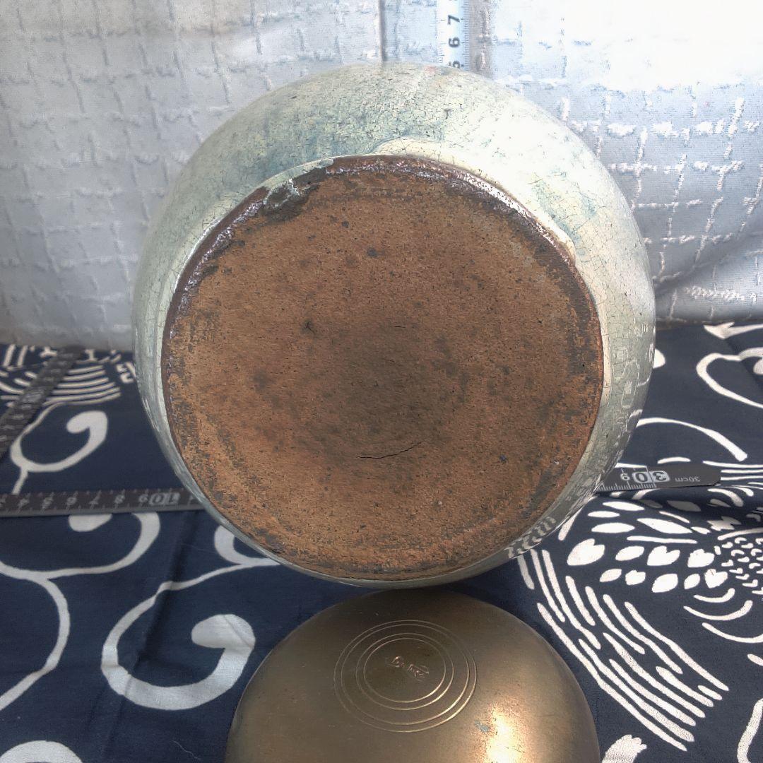 骨董2 松代焼？青緑色の陶器瓶