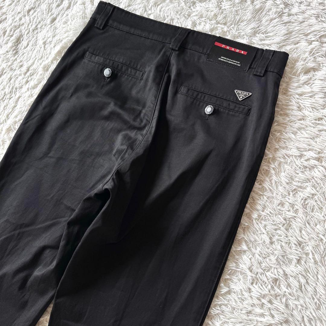 極美品 PRADA プラダ ストレッチ チノパン ラバーロゴ 三角ロゴ 32 黒