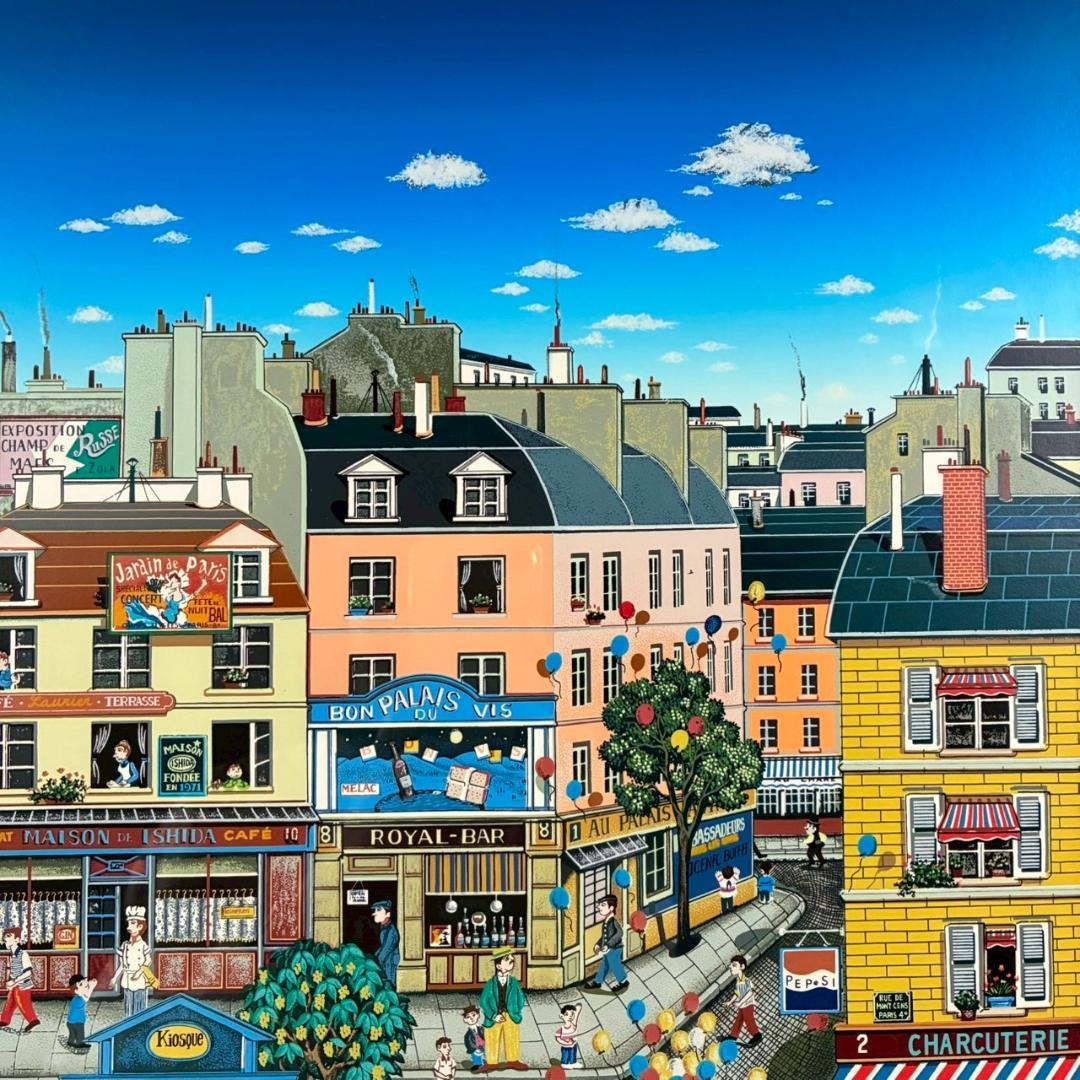 ビン・カシワ「カフェテラス」シルクスクリーン 直筆サイン入 額縁入 ヒロヤマガタ