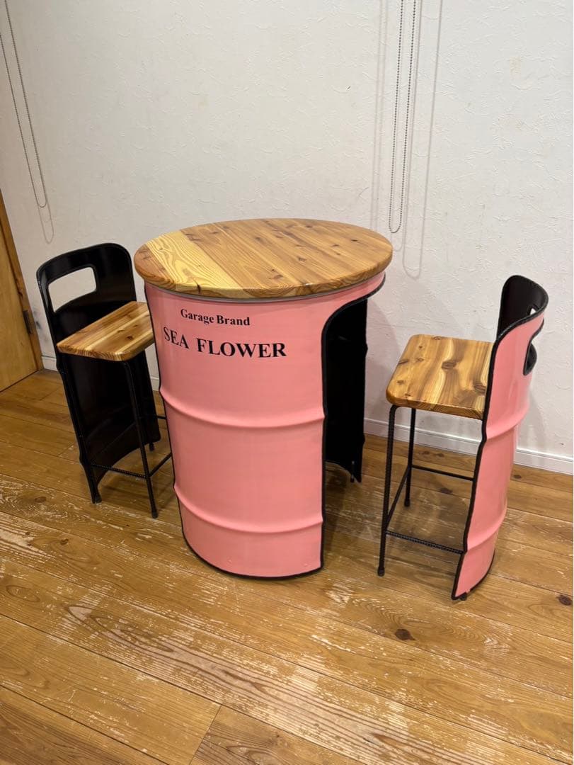 ドラム缶リメイクテーブルセット 無垢材仕様