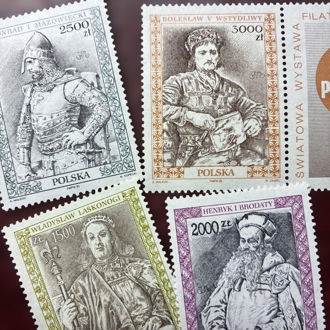 76970セール現品限 外国切手 ポーランド発行切手展4種揃凹版王室