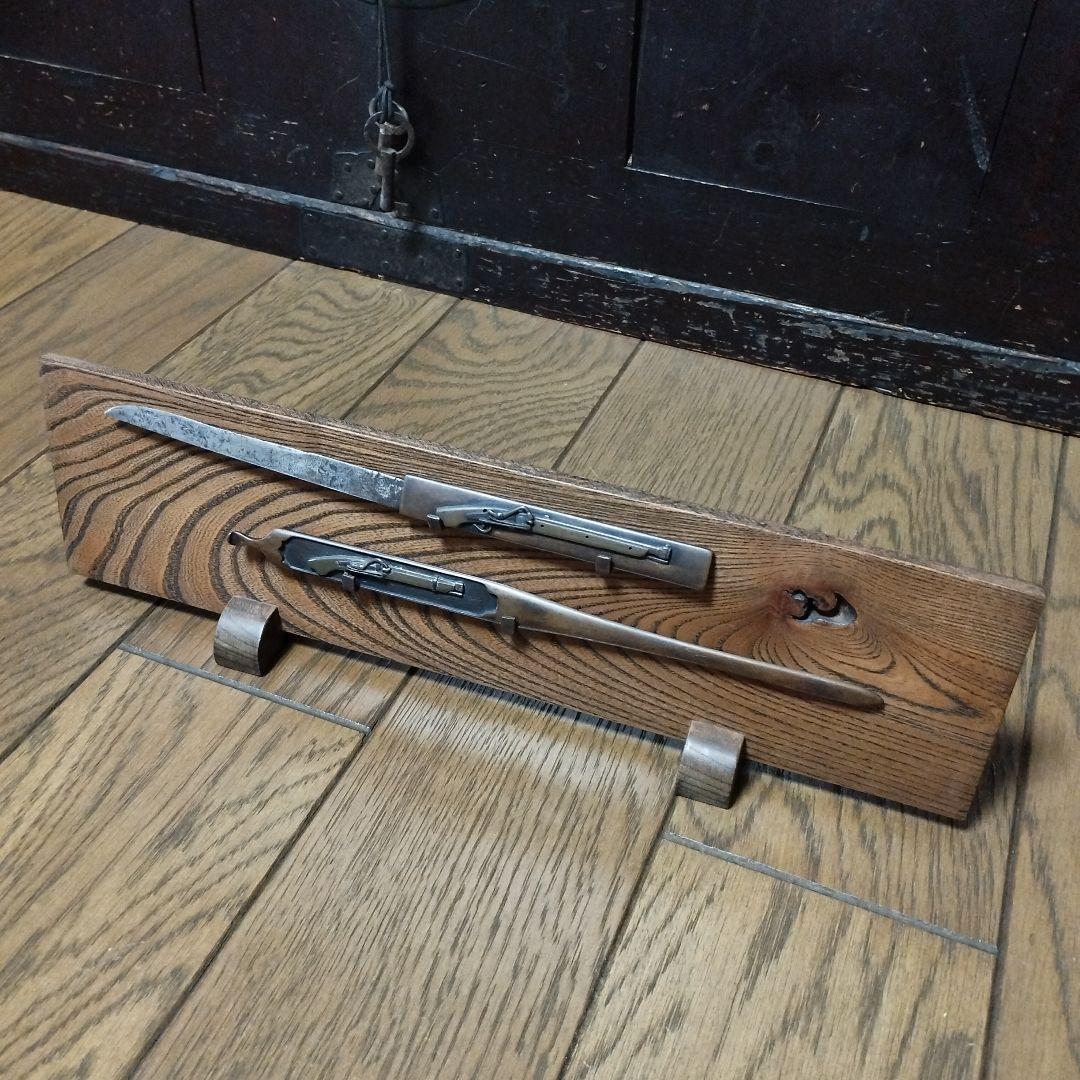 武具　笄．小柄セット　火縄銃図案　骨董品　刀装具　珍品