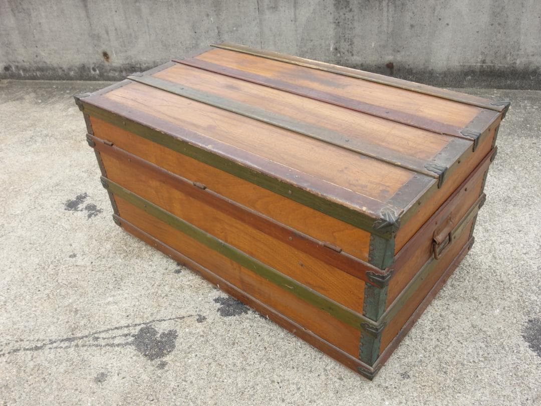 中古】K▽木箱 宝箱 船舶 トランクケース 古道具 収納 (38707) 中古】K▽木