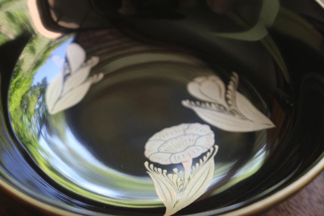 ばら売り可！時代金縁黒漆に優美な草花蒔絵の映える小皿7点（検輪島塗