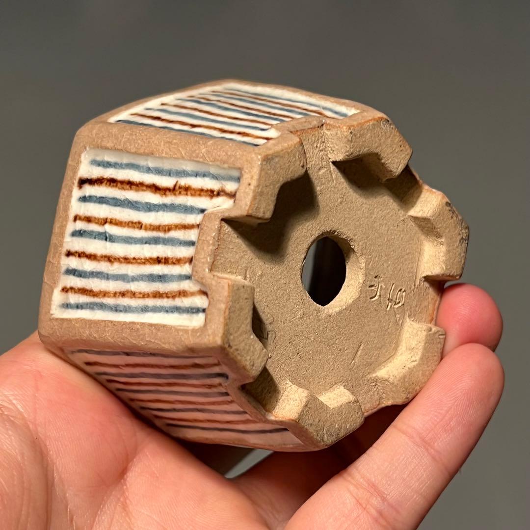 685.山石 額入六角鉢 盆栽鉢 植木鉢 6.7*7.5*4.9cm