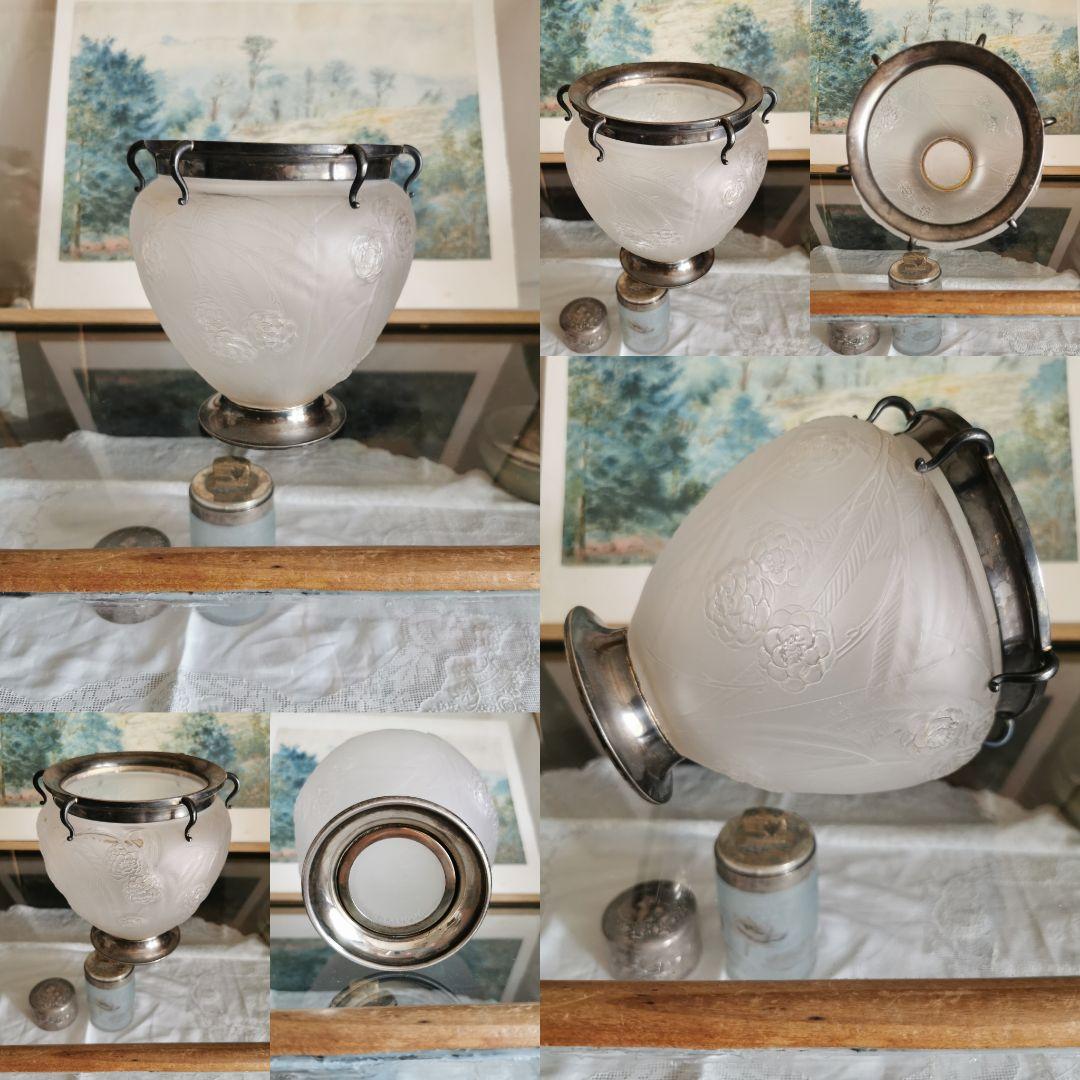 アンティーク ラリック 特注シルバー装飾台座＆口縁付 西洋花梨紋