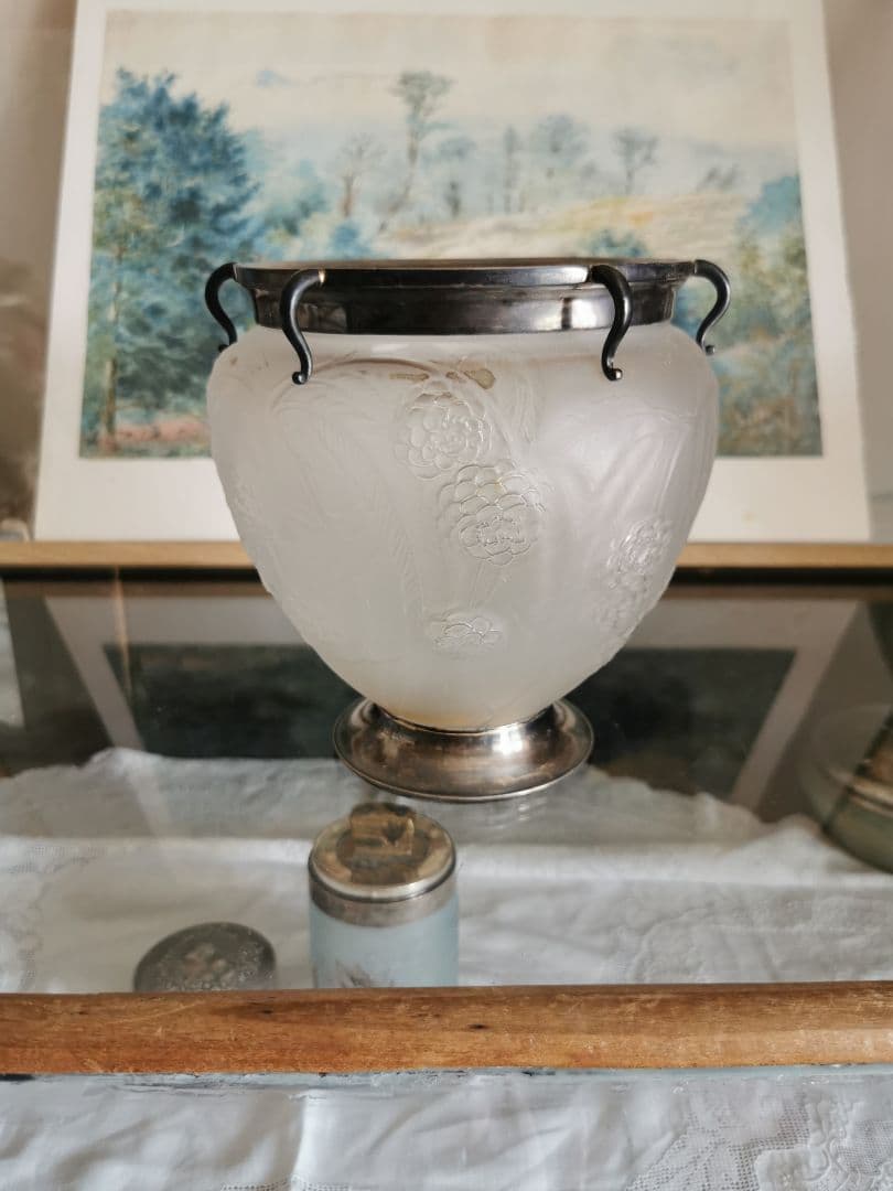 アンティーク ラリック 特注シルバー装飾台座＆口縁付 西洋花梨紋