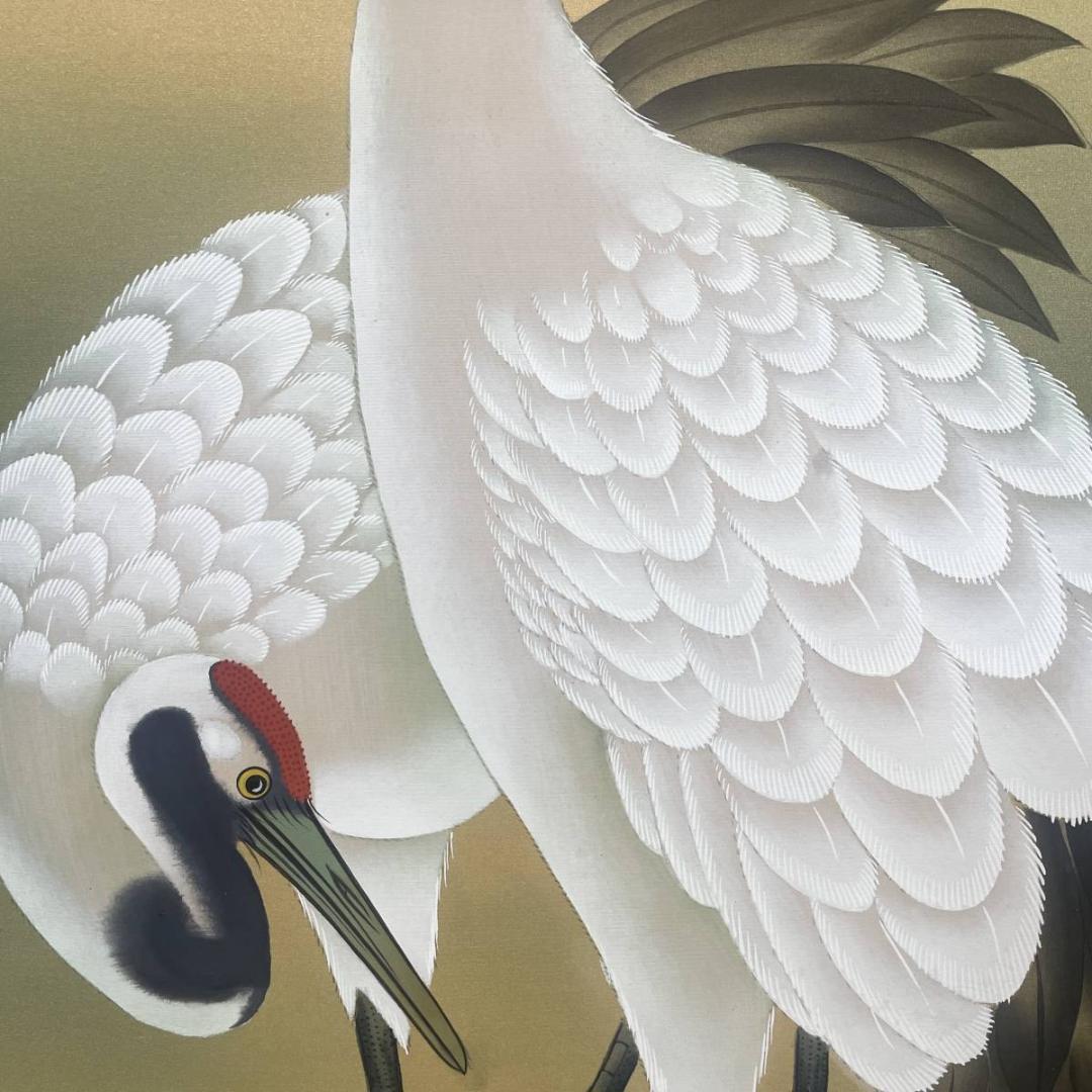 真作/国井幸雪/双鶴図/鶴/花鳥/桐共箱二重箱付/布袋屋掛軸A-284