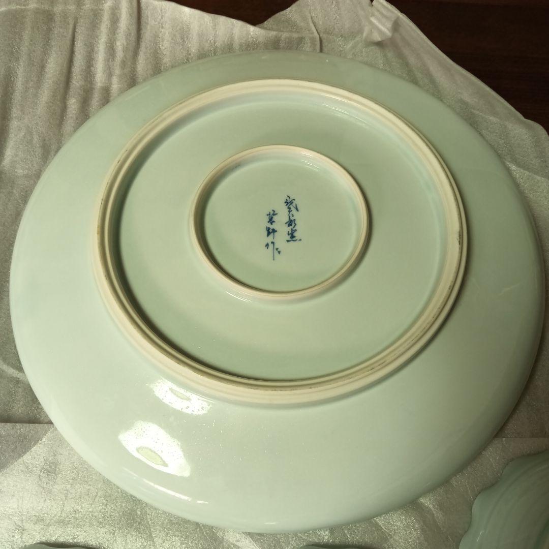 高級 レア 有田焼 青い山水画 波型皿 大皿 取り皿 染付 青白い風景画