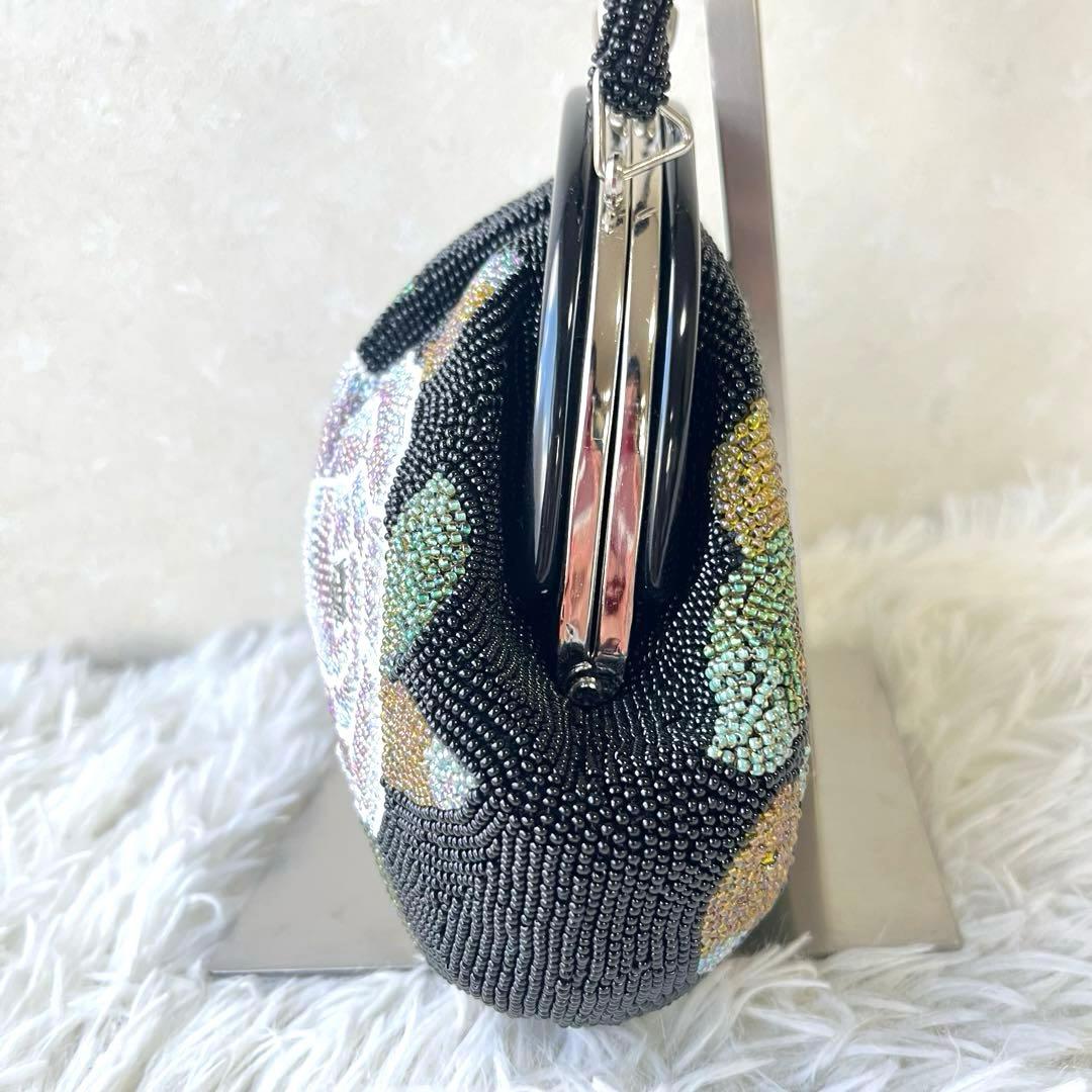 ビーズバッグ　和装バッグ　和装小物　花柄　美品　がま口