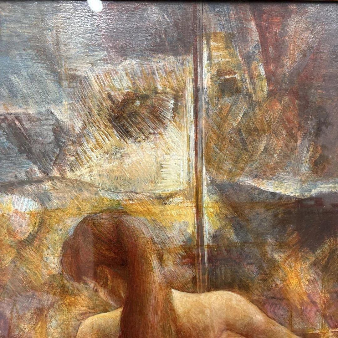 串田都美雄　油彩人物画 暖色系 木製フレーム