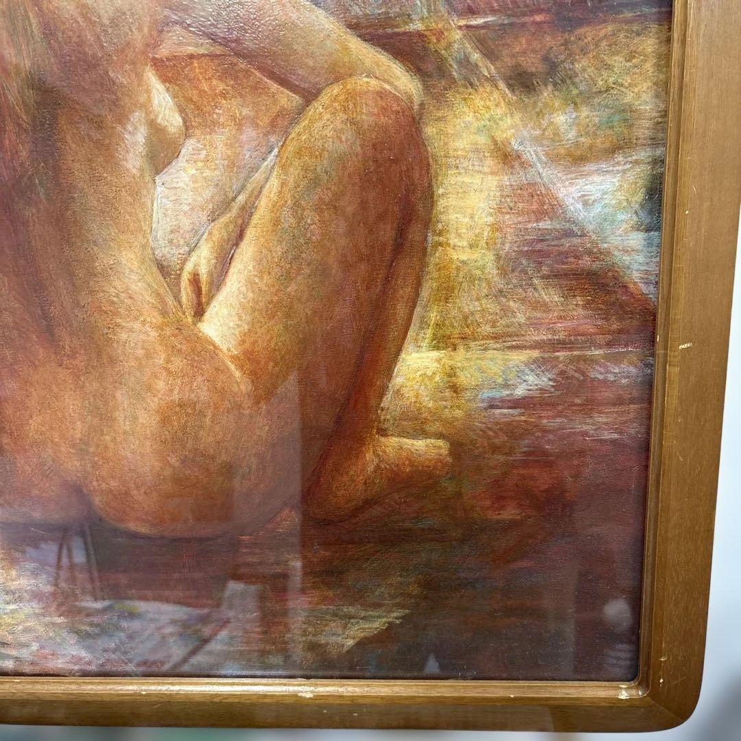 串田都美雄　油彩人物画 暖色系 木製フレーム