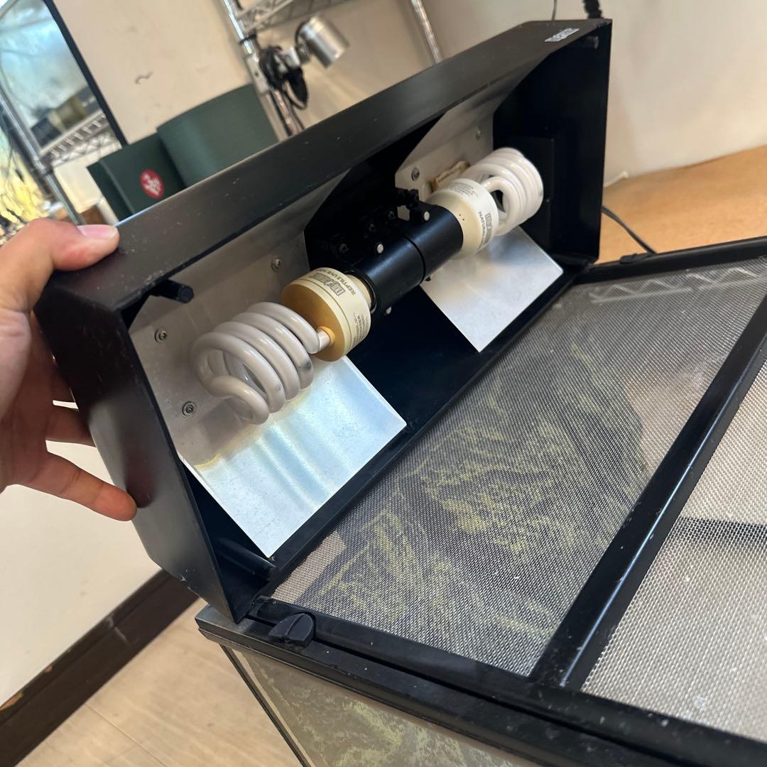 中型ガラス飼育ケージ 蛍光灯付き