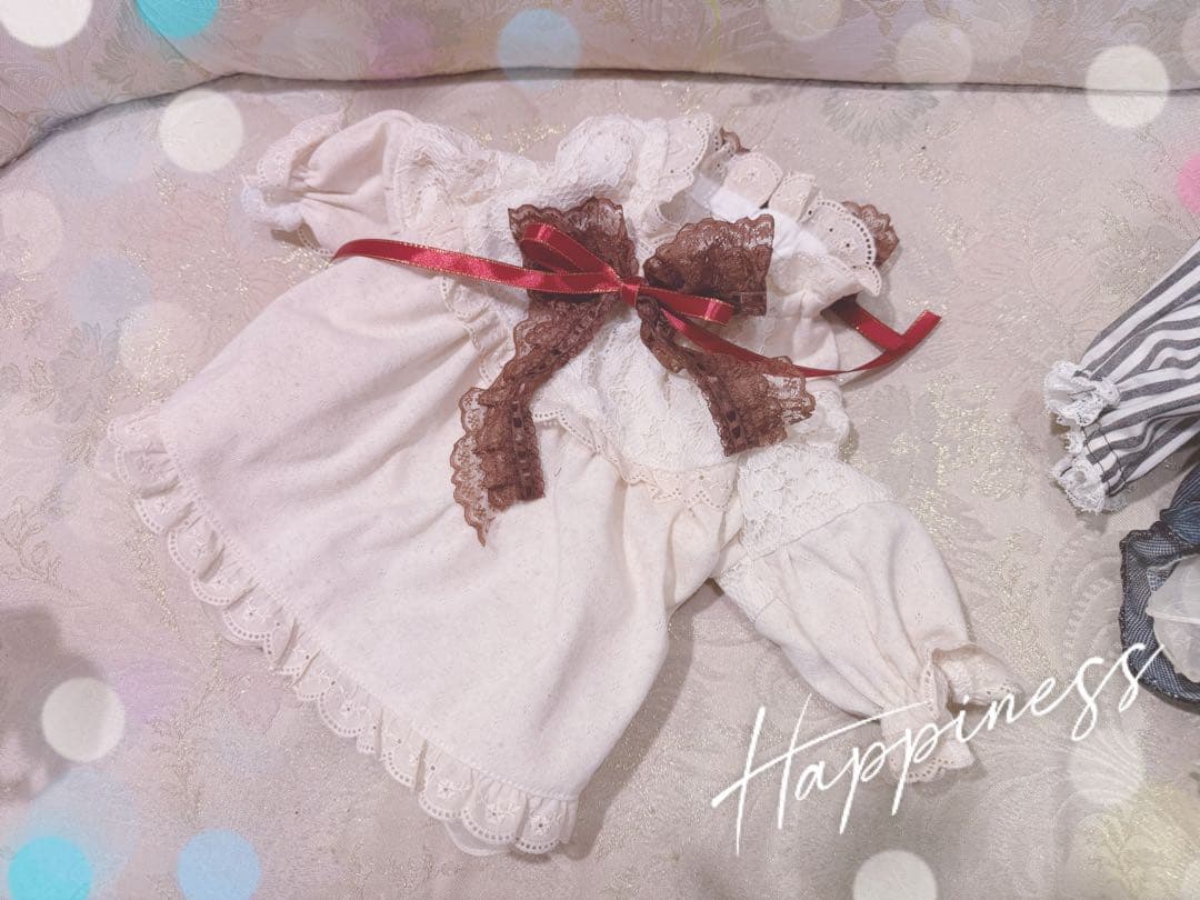 B446.pon2pan2☆犬☆オーダー☆生成りニットスモックワンピ B446