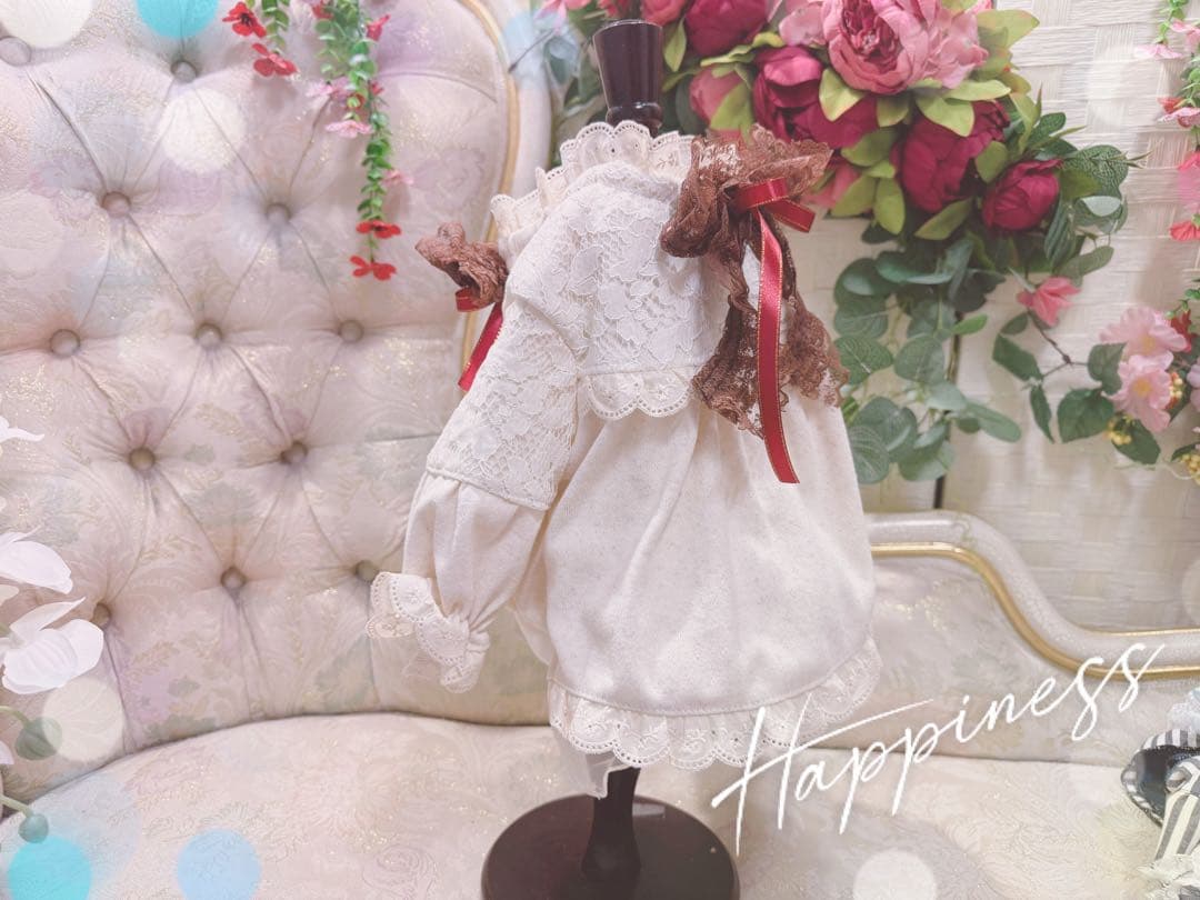 B446.pon2pan2☆犬☆オーダー☆生成りニットスモックワンピ B446