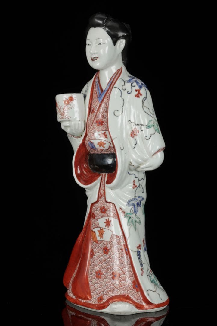 ラ*ラ様 江戸期 古伊万里 柿右衛門様式 色絵陶製美人人形 婦人像 女性像 古美