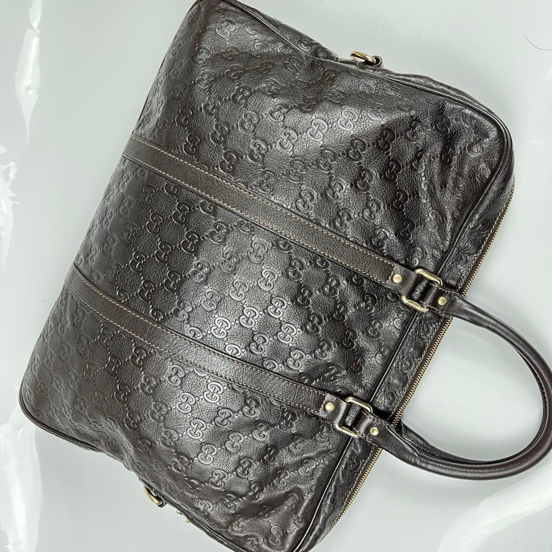 【極美品】グッチ ビジネスバッグ シマレザーGG 本革 ダークブラウン メンズ