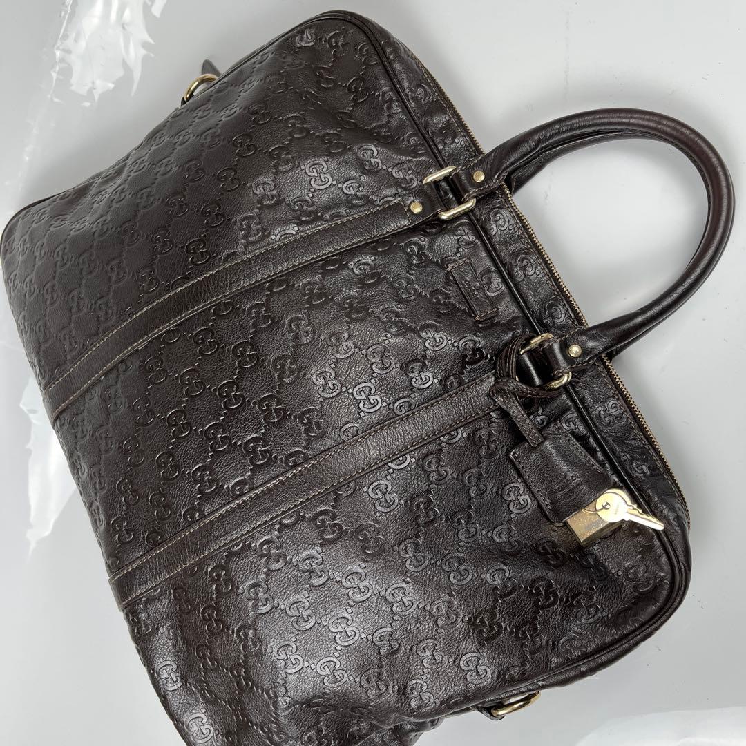 【極美品】グッチ ビジネスバッグ シマレザーGG 本革 ダークブラウン メンズ