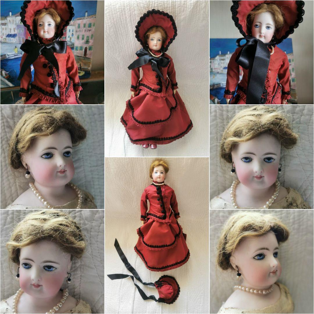 アンティーク ゴーチェ フレンチファッションビスクドール 赤と黒の