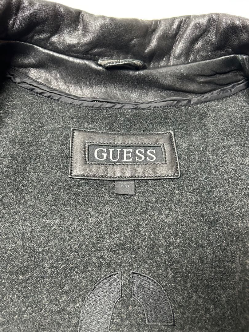 GUESS ブラック レザー シングルライダースコートライナー付き L