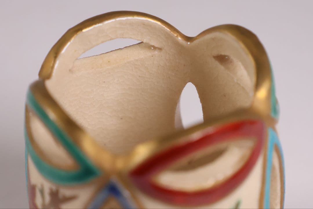 茶道具 清閑寺窯 杉田祥平 色絵四季七宝 蓋置 共箱 陶芸【CM334】