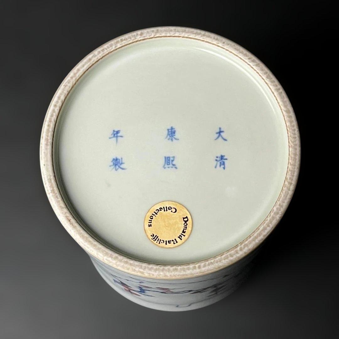 唐物 釉裏紅韋駄天紋筆筒 大清康煕年製 款 中国美術