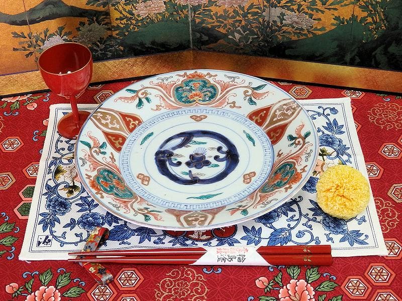 古伊万里 色絵 団龍紋に宝珠 花の図 7寸皿 3枚