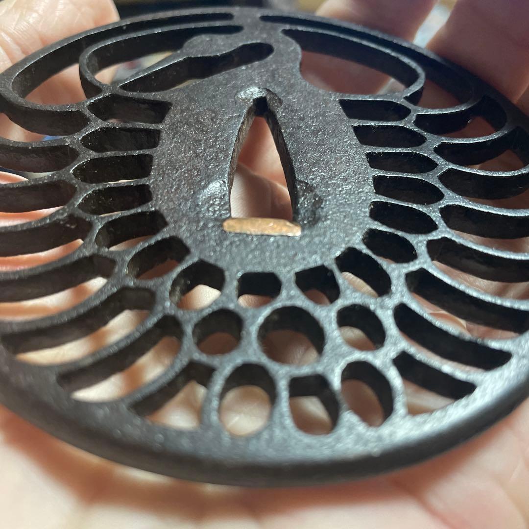 鉄鍔　鶴透かし丸形鐔　武具