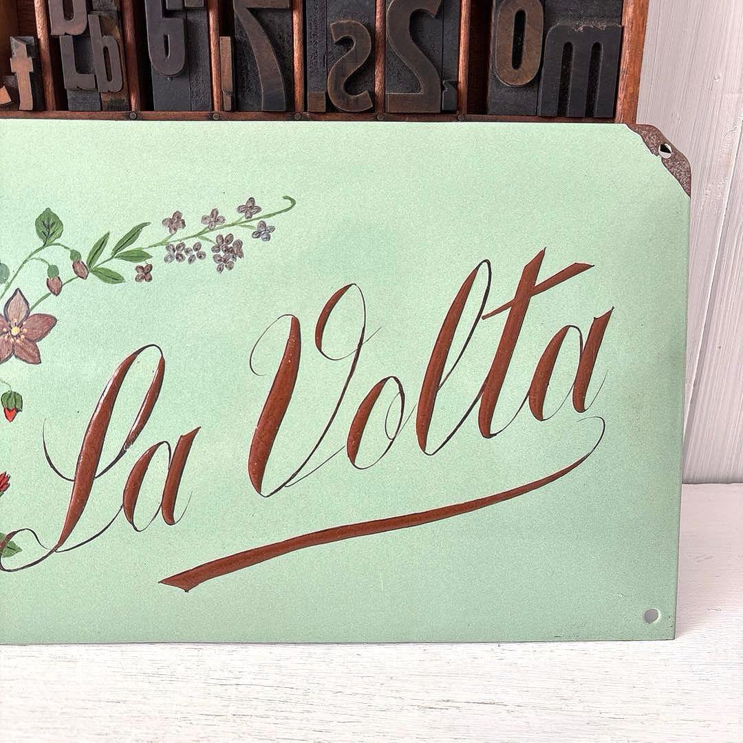 フランスアンティーク☘️手描き 花柄 ホーロー ヴィラ サインプレート