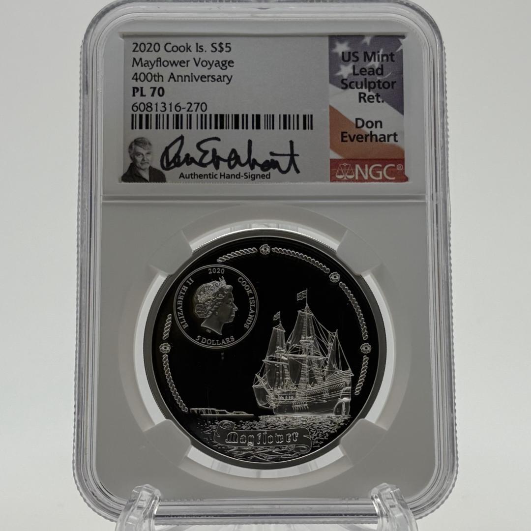 2020 クック諸島 メイフラワー号400周年 5ドル銀貨（NGC PL70）
