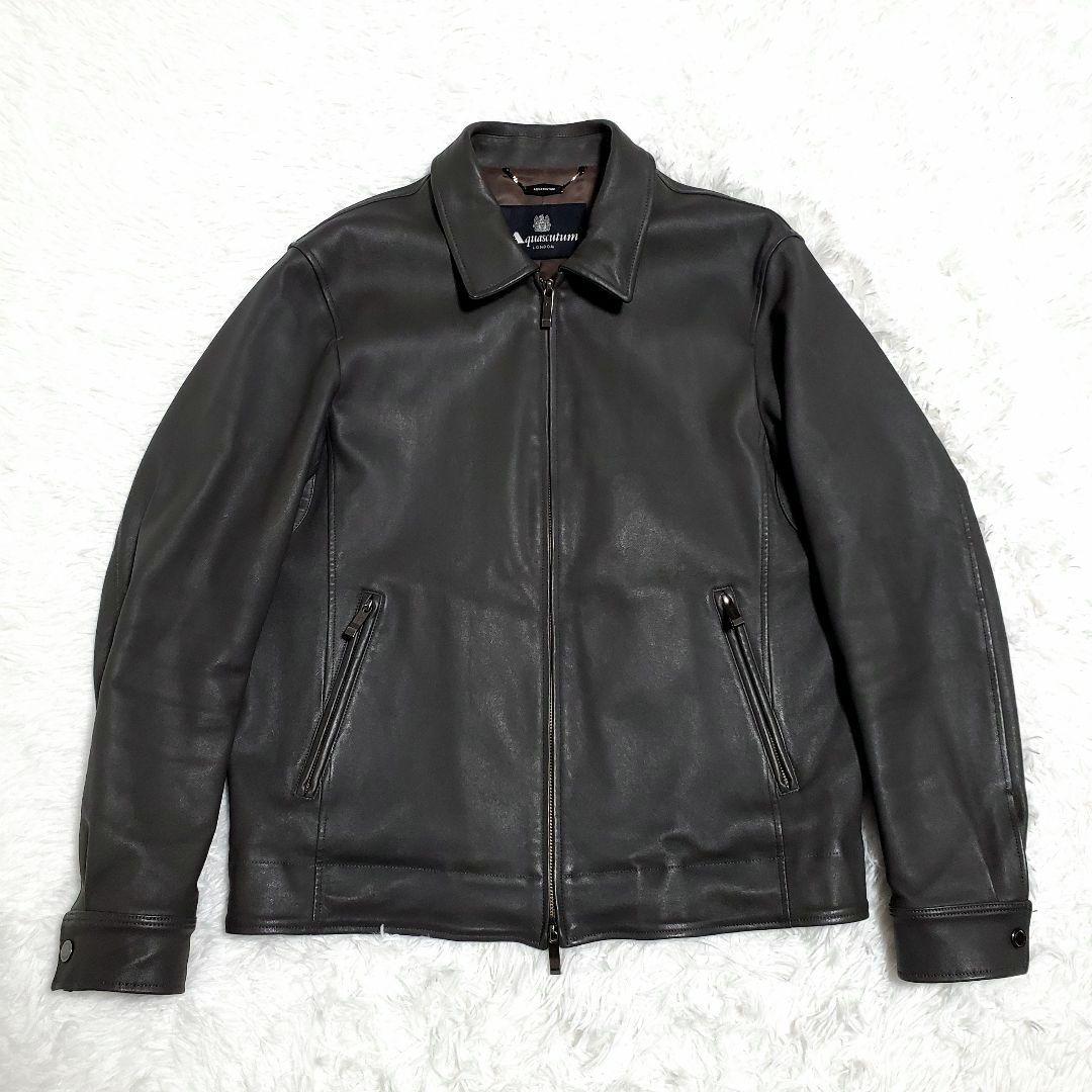 美品✨アクアスキュータム ラムレザー シングルライダース グレー たね